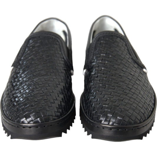 Dolce & Gabbana Black Woven Buffalo Leather Men Loafers Shoes MV5679-40