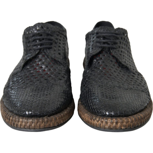 Dolce & Gabbana Black Woven Goat Leather Lace Up Derby Shoes MV5685-40