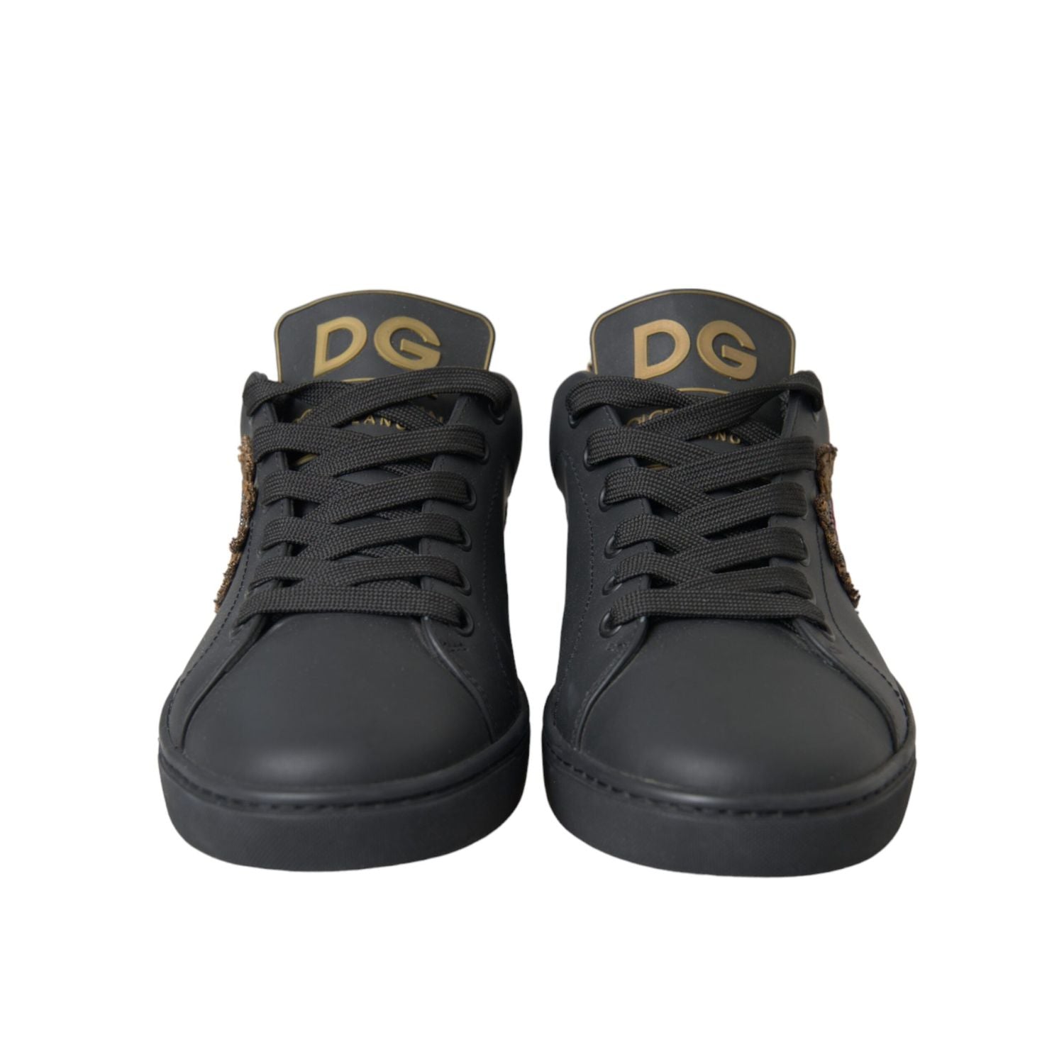 Dolce & Gabbana Black Leather Heart Embellished Sneakers Shoes