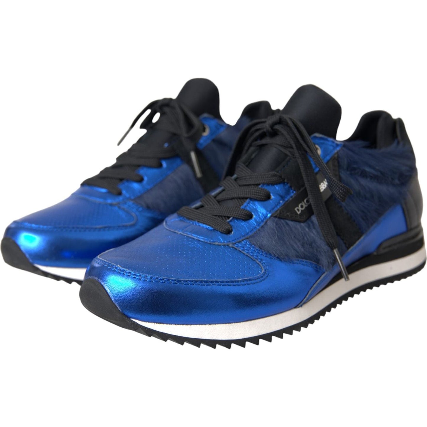 Dolce & Gabbana Blue Black Calf Hair Leather Sneakers Shoes MV5686-40.5