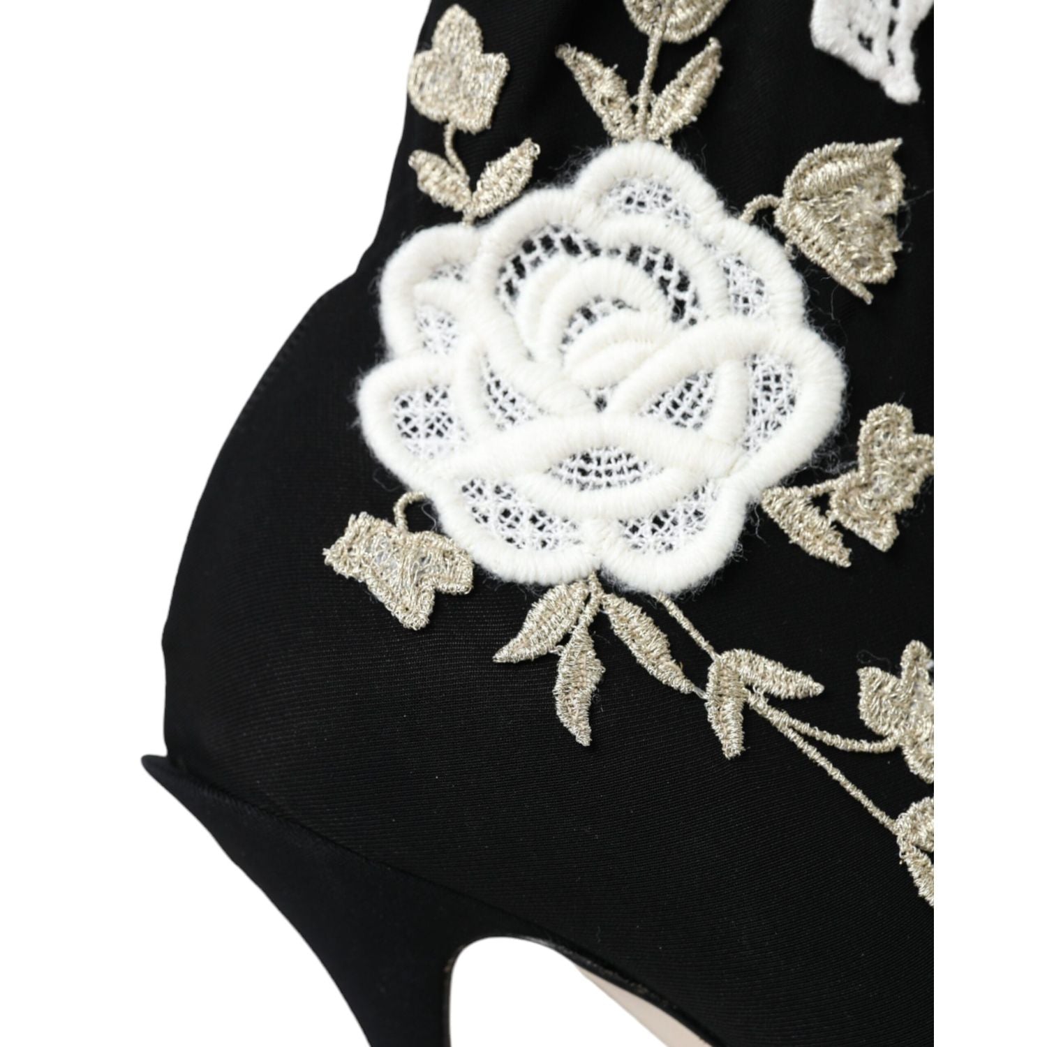 Dolce & Gabbana Black White Embroidery Slip On Boots Shoes
