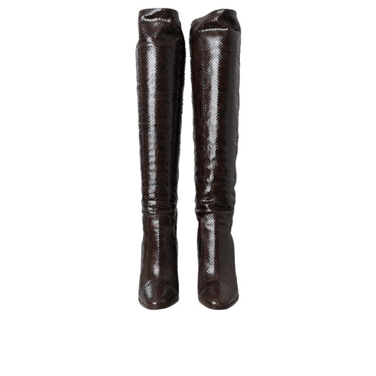 Dolce & Gabbana Brown Exotic Leather Heels High Boots Shoes LA11141-35
