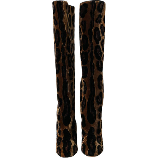 Dolce & Gabbana Brown Giraffe Velvet Leather Boots Shoes LA11142-36