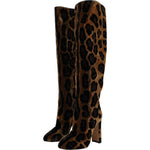 Dolce & Gabbana Brown Giraffe Velvet Leather Boots Shoes LA11142-36