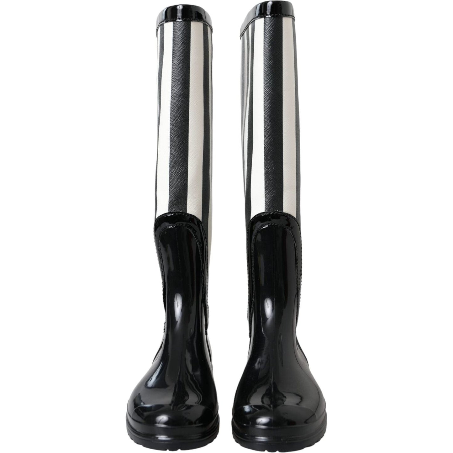 Dolce & Gabbana Black Rubber Knee High Flat Boots Shoes LA11146-35