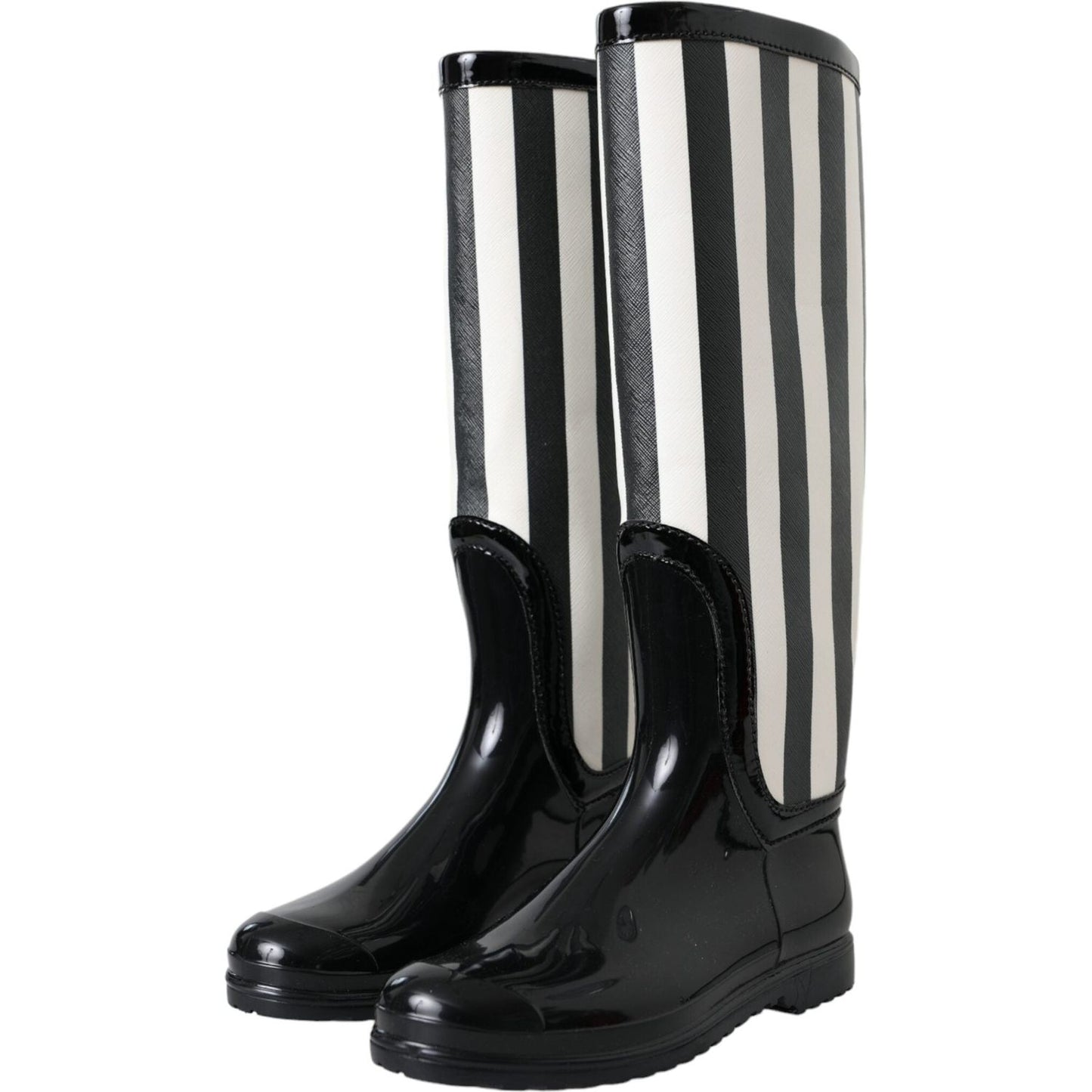Dolce & Gabbana Black Rubber Knee High Flat Boots Shoes LA11146-35