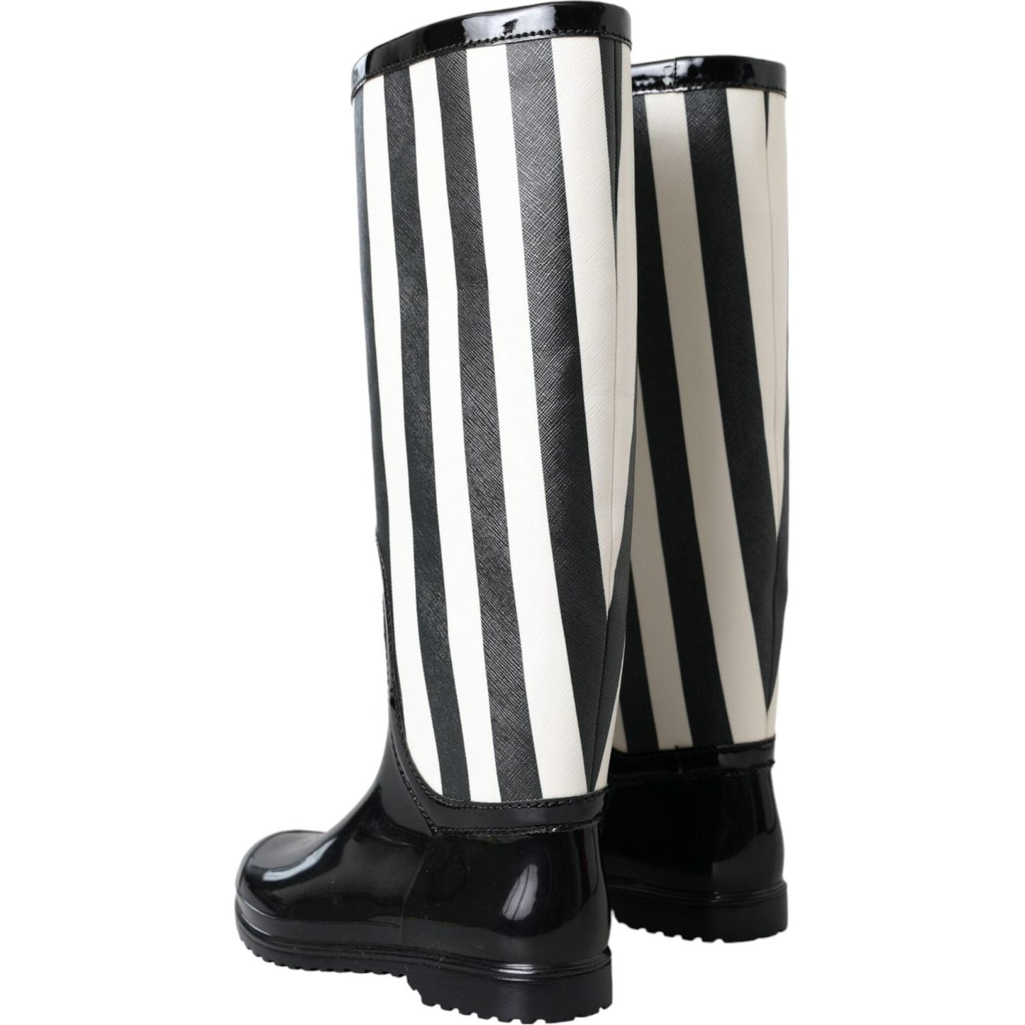Dolce & Gabbana Black Rubber Knee High Flat Boots Shoes LA11146-35