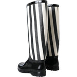 Dolce & Gabbana Black Rubber Knee High Flat Boots Shoes LA11146-35