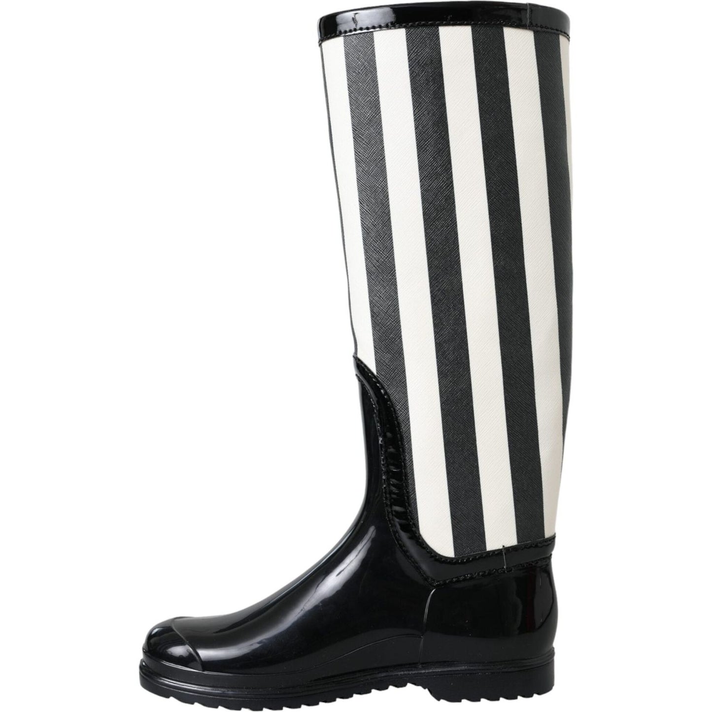 Dolce & Gabbana Black Rubber Knee High Flat Boots Shoes LA11146-35