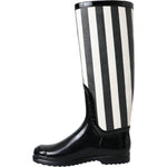 Dolce & Gabbana Black Rubber Knee High Flat Boots Shoes LA11146-35