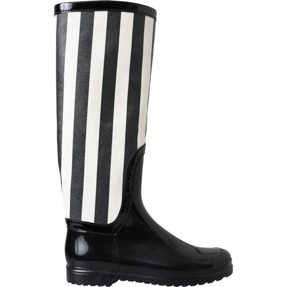 Dolce & Gabbana Black Rubber Knee High Flat Boots Shoes LA11146-35