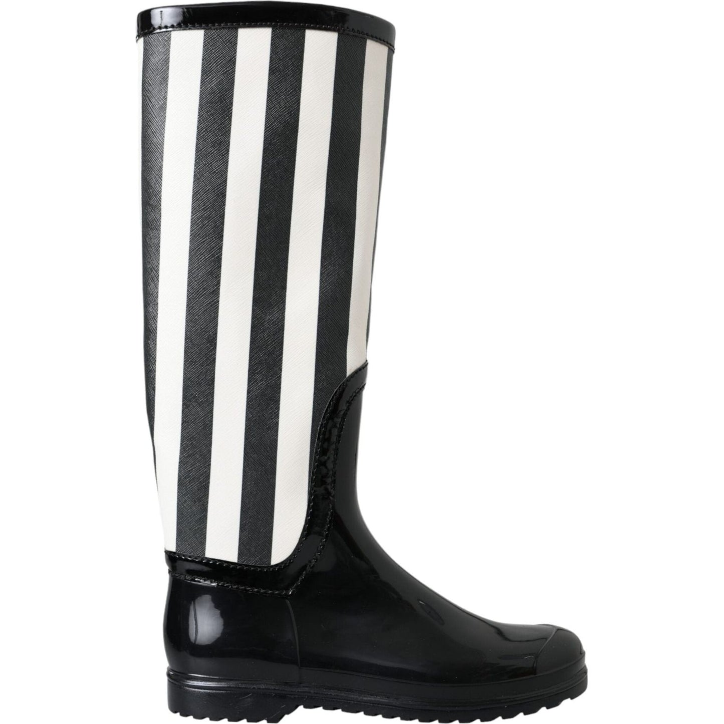 Dolce & Gabbana Black Rubber Knee High Flat Boots Shoes LA11146-35