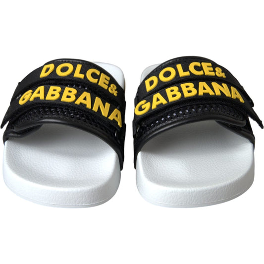 Dolce & Gabbana White Black Logo Beachwear Flats Sandals Shoes LA10964-36