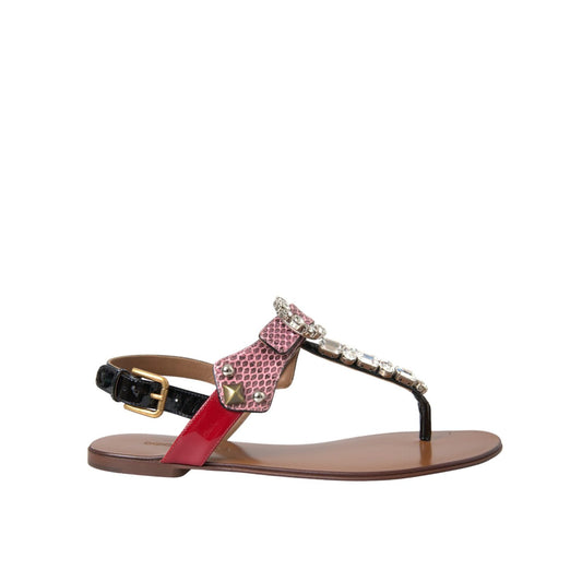 Dolce & Gabbana Multicolor Crystal Sandals Flip Flops Shoes LA11059-38