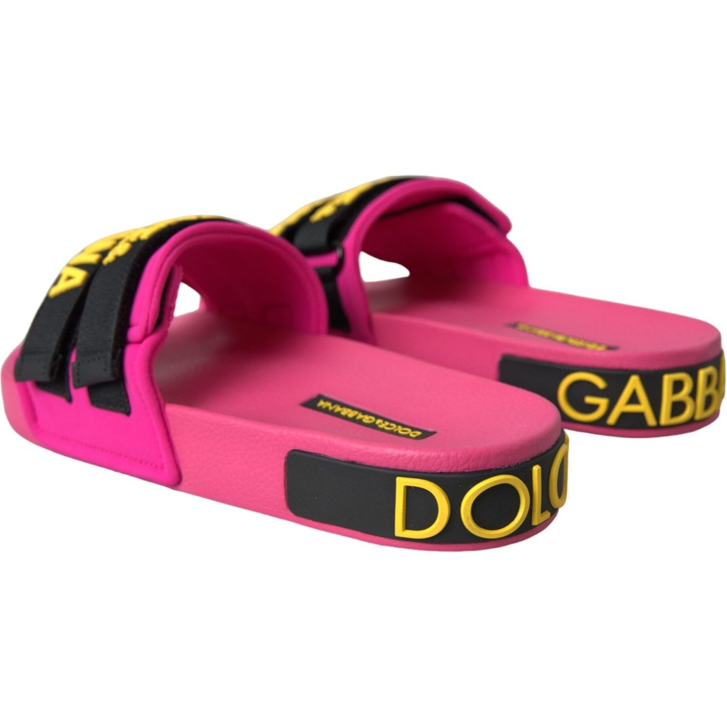 Dolce & Gabbana Pink Black Logo Beachwear Flats Sandals Shoes LA11065-36