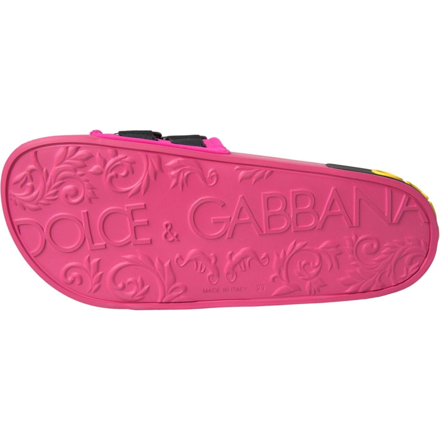 Dolce & Gabbana Pink Black Logo Beachwear Flats Sandals Shoes LA11065-36