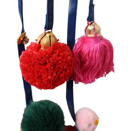 Dolce & Gabbana Multicolor Pom Pom Fur Wrap Sandals Shoes