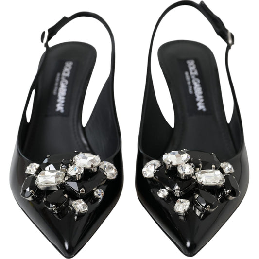 Dolce & Gabbana Black Patent Leather Crystal Slingback Shoes LA11202-39
