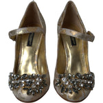 Dolce & Gabbana Gold Jacquard Crystal Mary Janes Pumps Shoes LA10958-35