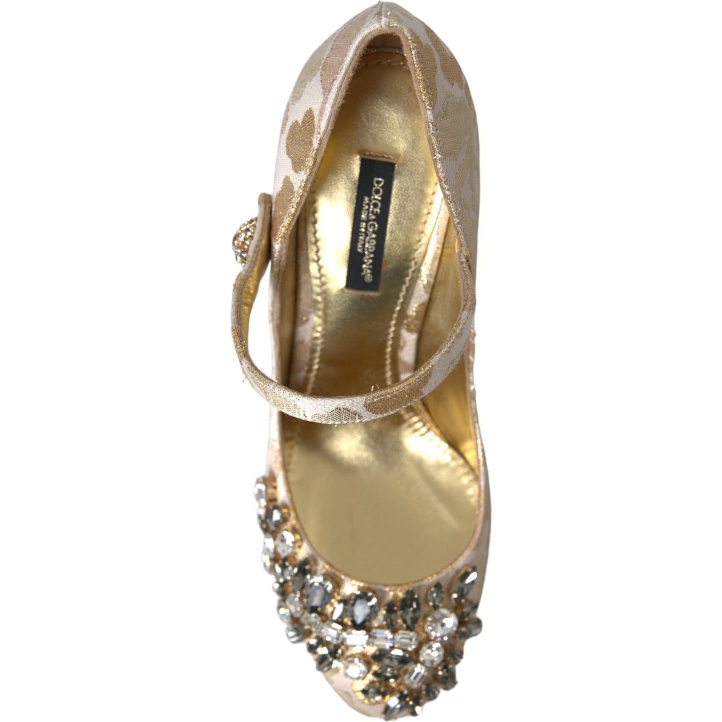 Dolce & Gabbana Gold Jacquard Crystal Mary Janes Pumps Shoes LA10958-35