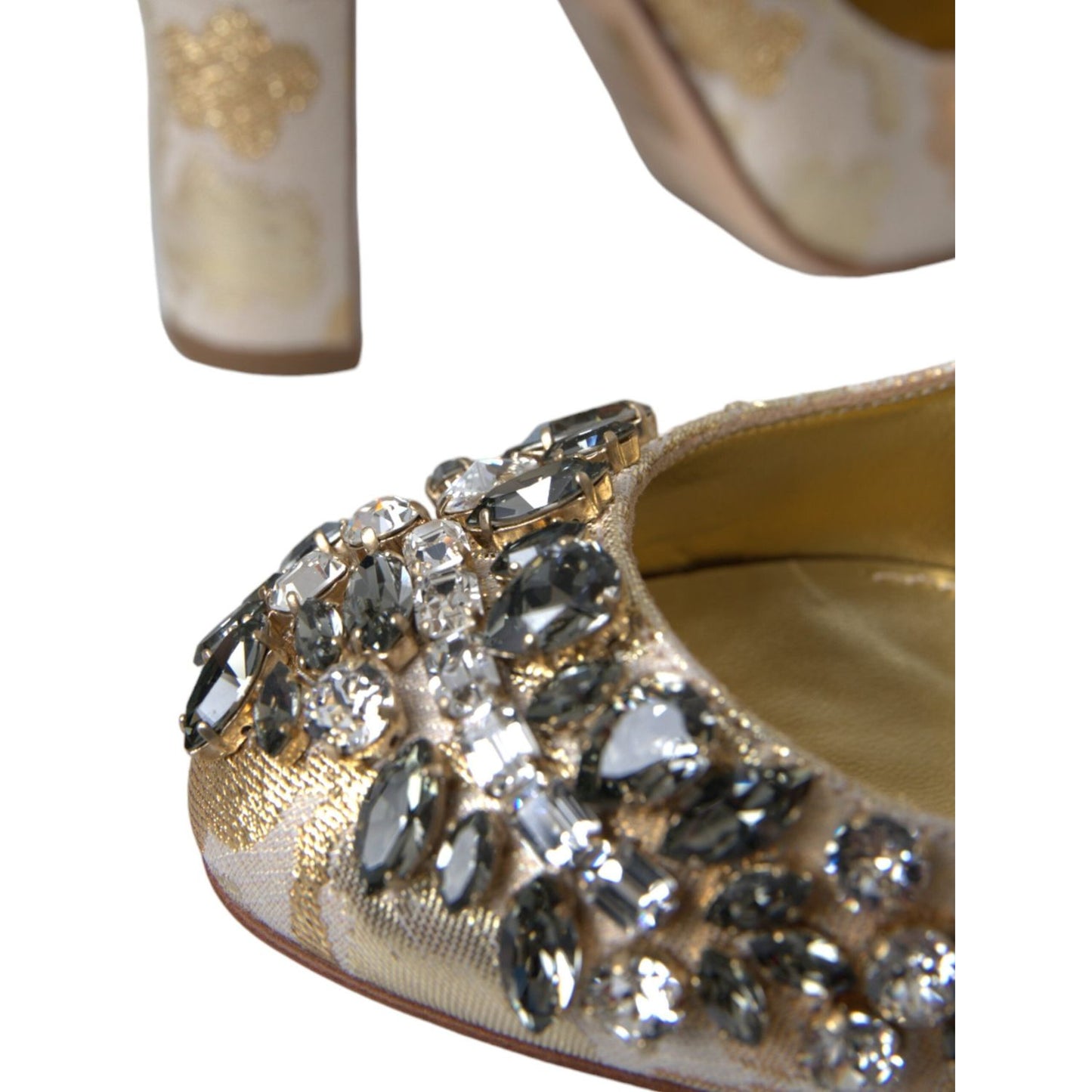 Dolce & Gabbana Gold Jacquard Crystal Mary Janes Pumps Shoes LA10958-35