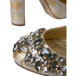 Dolce & Gabbana Gold Jacquard Crystal Mary Janes Pumps Shoes LA10958-35
