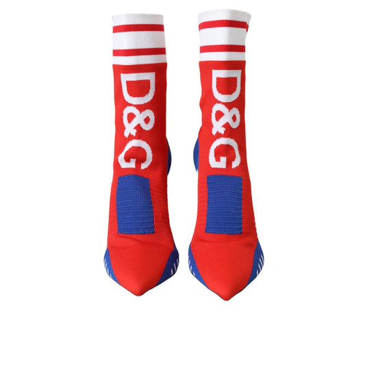 Dolce & Gabbana Red Blue Stretch Sock Style Ankle Boots Logo Shoes LA11123-36.5