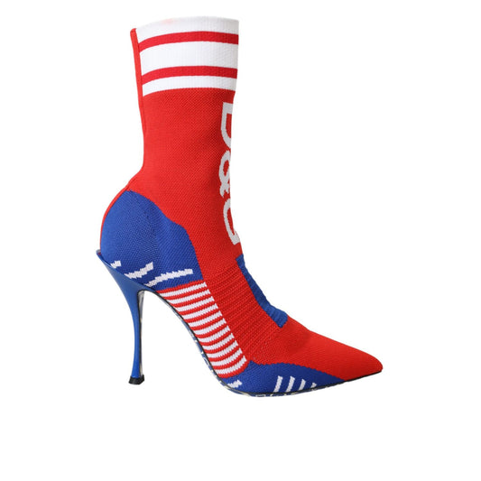 Dolce & Gabbana Red Blue Stretch Sock Style Ankle Boots Logo Shoes LA11123-36.5