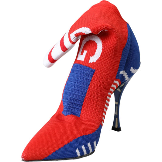 Dolce & Gabbana Red Blue Stretch Sock Style Ankle Boots Logo Shoes LA11124-35