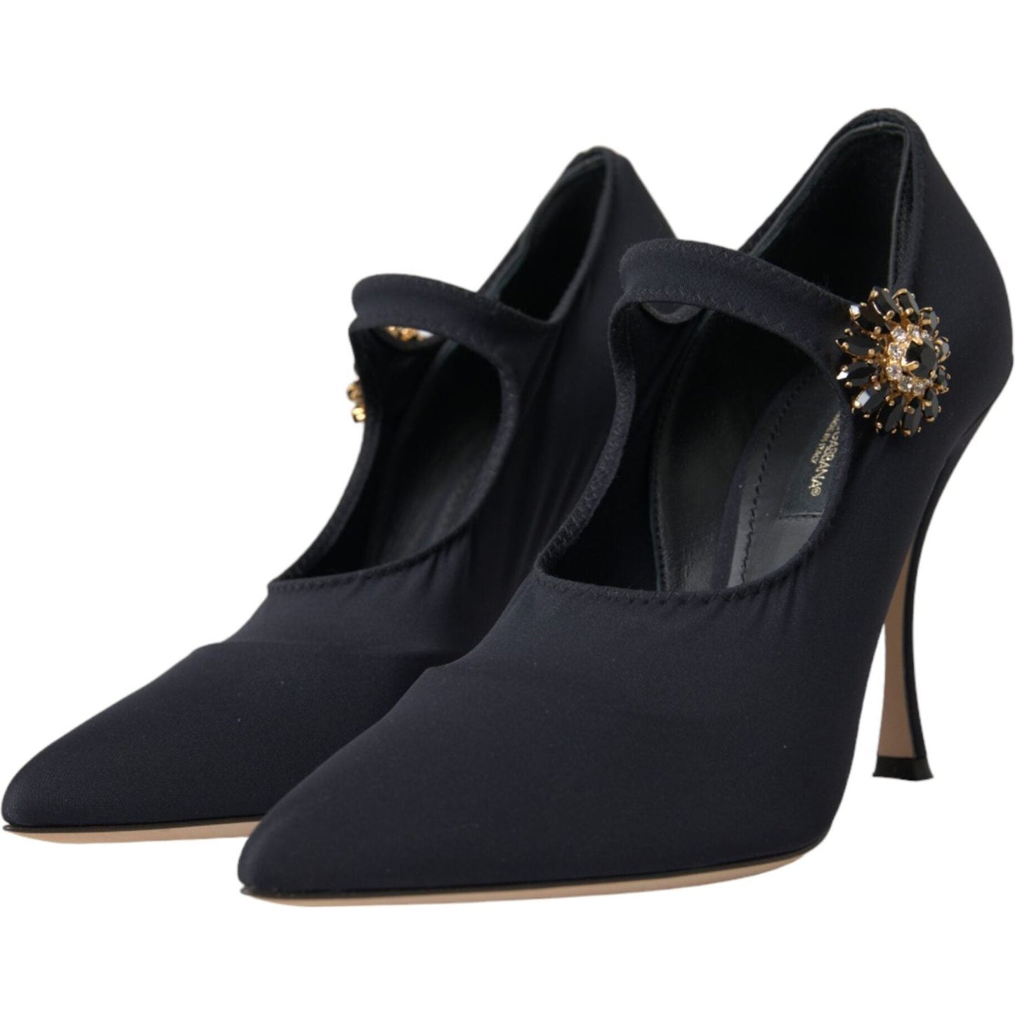 Dolce & Gabbana Black Mary Jane Jersey Crystal Pumps Shoes LA11197-36.5