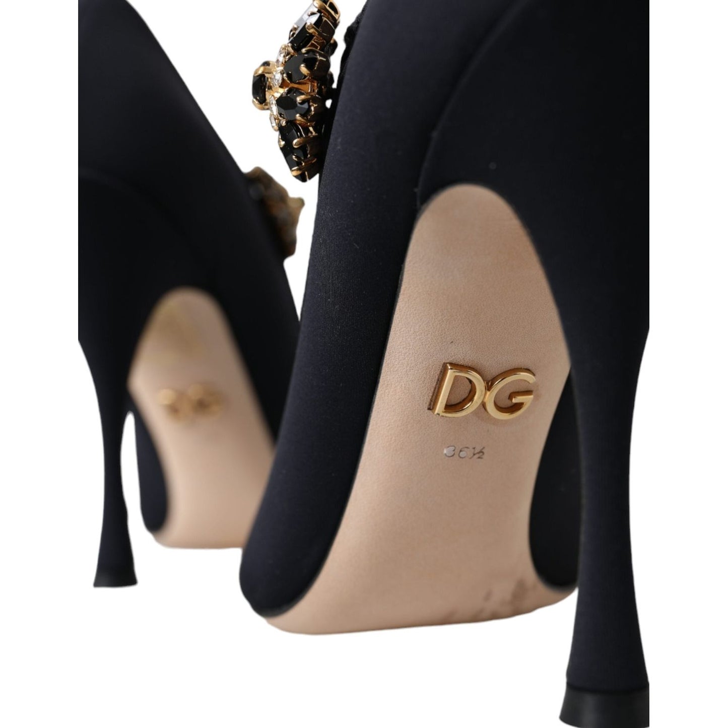 Dolce & Gabbana Black Mary Jane Jersey Crystal Pumps Shoes LA11197-36.5