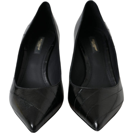 Dolce & Gabbana Black Eel Leather Kitten Heels Pumps Shoes LA11200-39