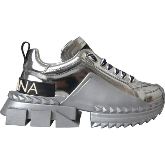 Dolce & Gabbana Silver Leather Super Queen Sneakers Shoes LA11077-36