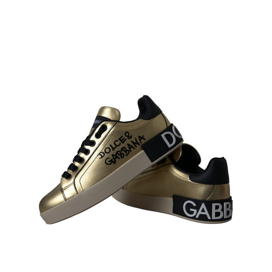 Dolce & Gabbana Gold Portofino Calf Leather Sneakers Women Shoes LA11149-36.5
