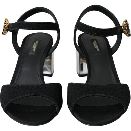 Dolce & Gabbana Black Crystal Ankle Strap Keira Sandal Shoes LA10990-37.5