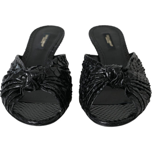Dolce & Gabbana Black Exotic Leather Heels Slides Shoes LA11030-36.5