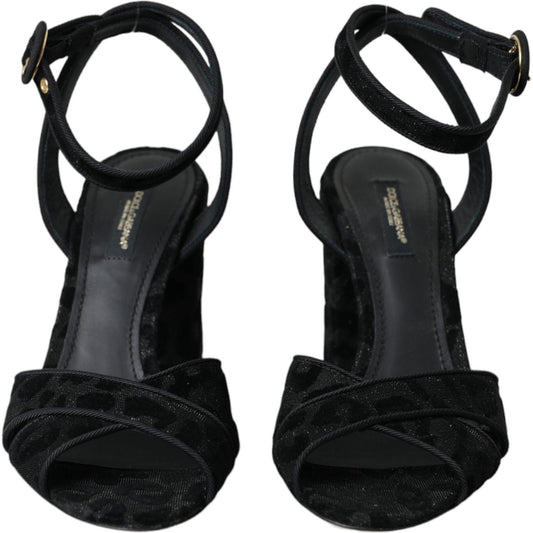 Dolce & Gabbana Black Leopard Suede Heels Sandals Shoes LA11131-36.5
