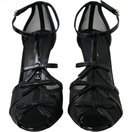Dolce & Gabbana Black Mesh T-strap Heels Sandals Shoes LA11162-37
