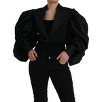 Dolce & Gabbana Black Polyester Puffed Sleeves Cropped Jacket JKT3736-40