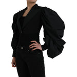 Dolce & Gabbana Black Polyester Puffed Sleeves Cropped Jacket JKT3736-40