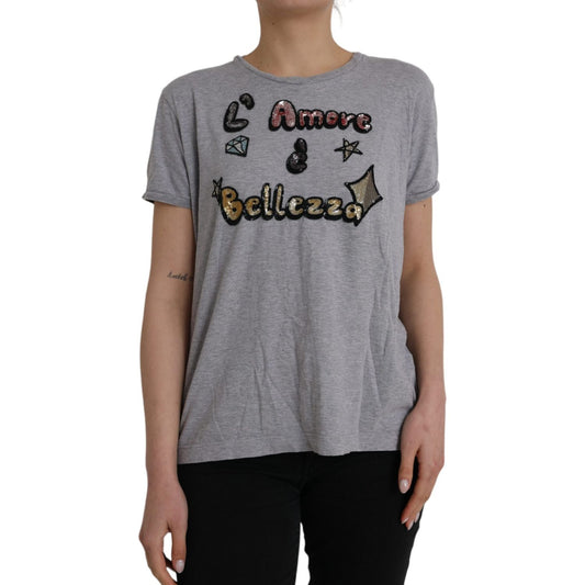 Dolce & Gabbana Gray Cotton L'Amore E'Bellezza Top T-shirt TSH84004-46