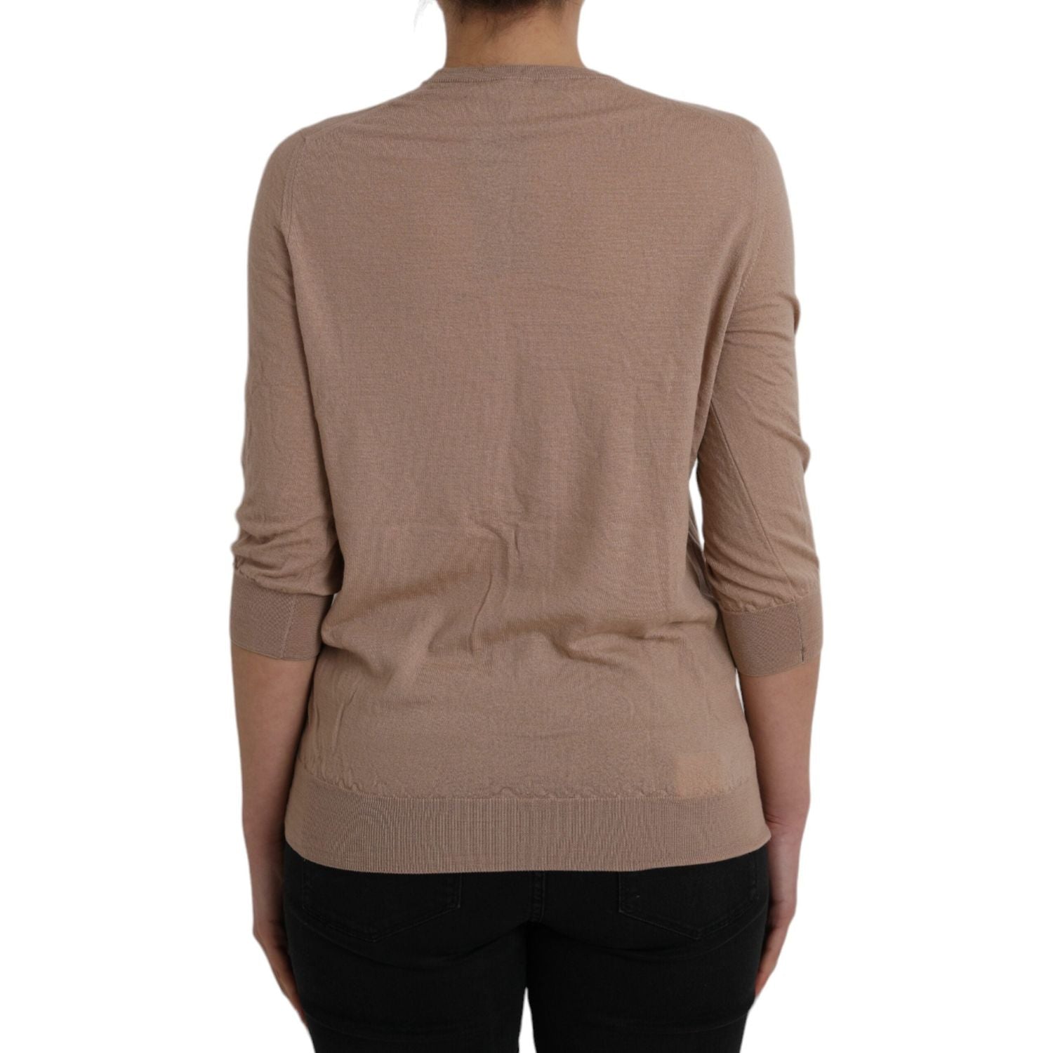 Dolce & Gabbana Brown Wool Black Lace 3/4 Sleeve Blouse Top