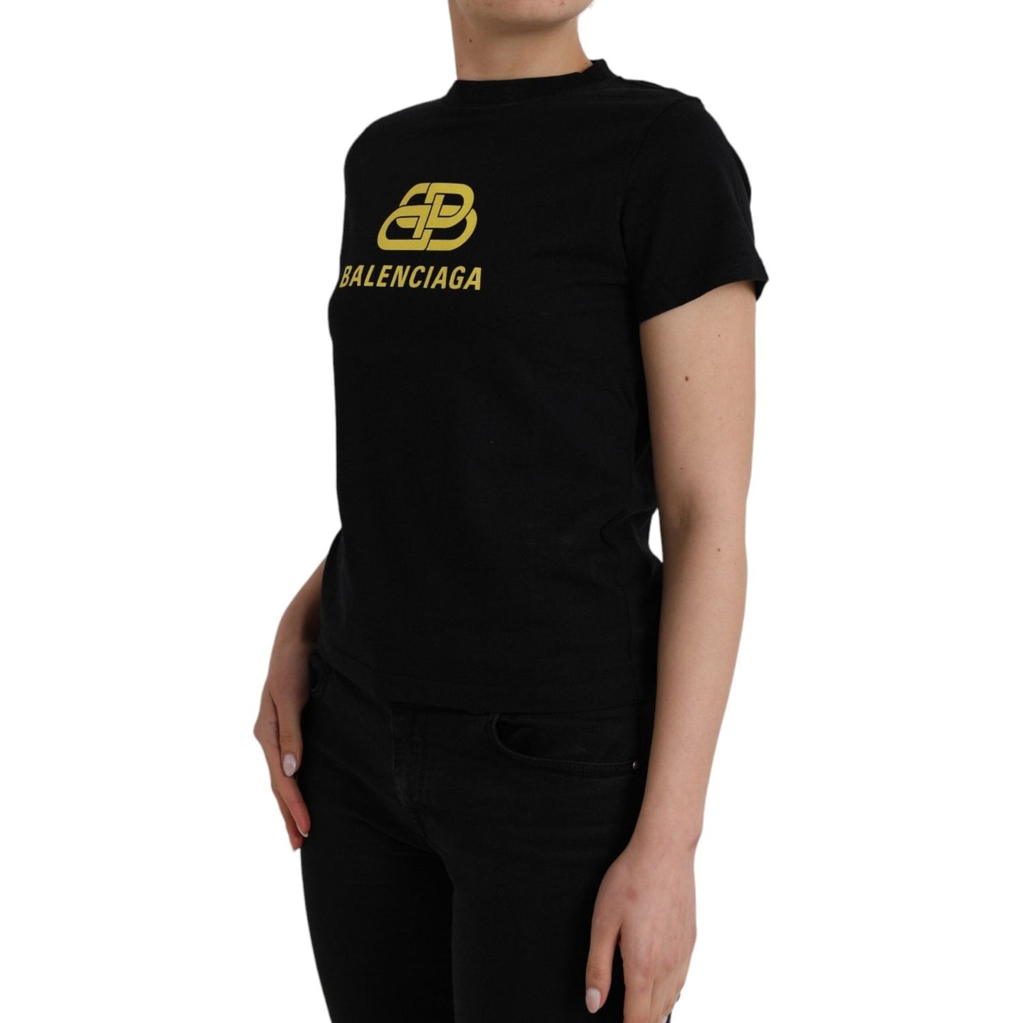 Balenciaga Black Cotton Logo Print Crew Neck Short Sleeves T-shirt TSH84951-M