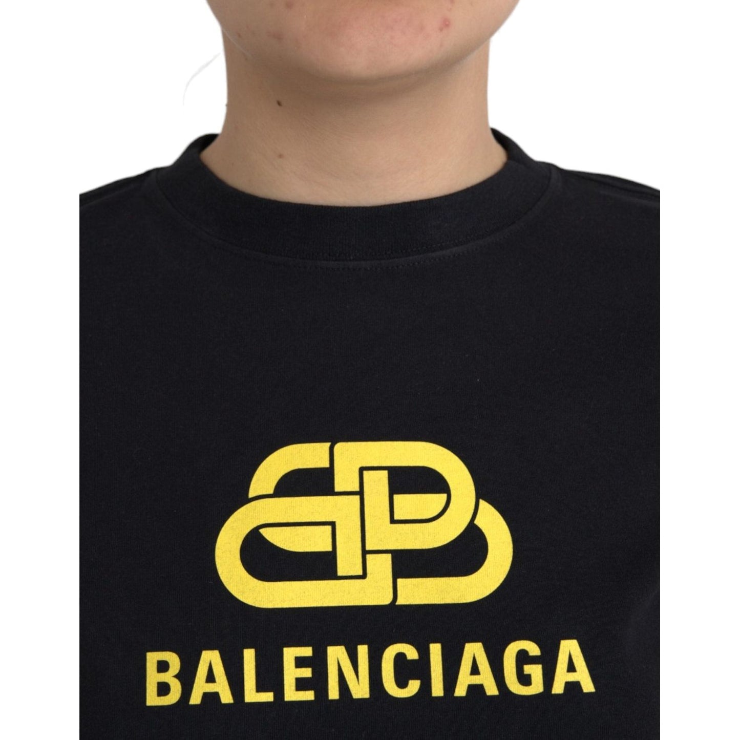 Balenciaga Black Cotton Logo Print Crew Neck Short Sleeves T-shirt TSH84951-M