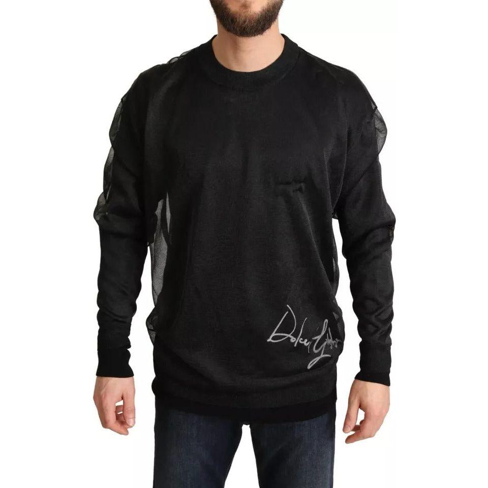 Dolce & Gabbana Black Logo Crewneck Long Sleeve Pullover Sweater TSH6466-M