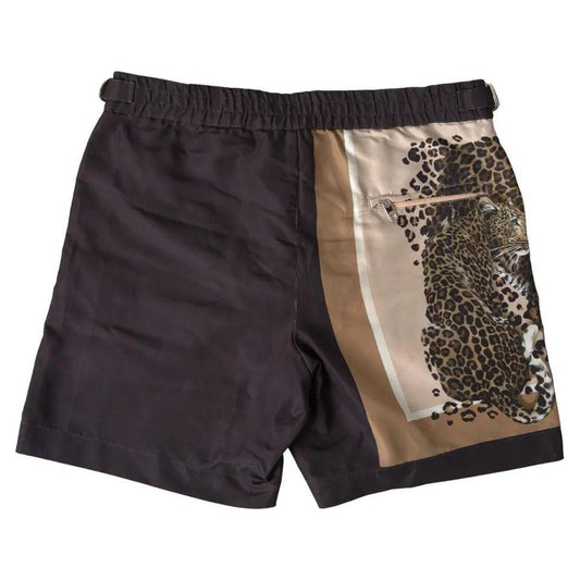 Dolce & Gabbana Dark Brown Leopard Beachwear Swimwear Shorts BIK1701-44
