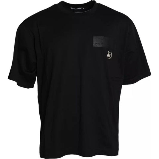 Dolce & Gabbana Black Logo Patch Cotton Crew Neck T-shirt TSH851976-56