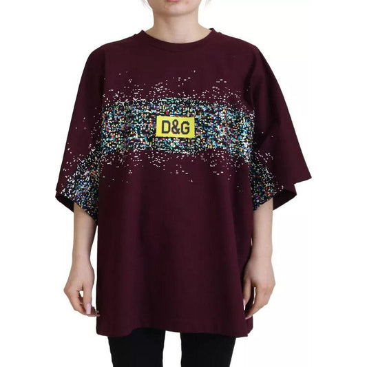 Dolce & Gabbana Bordeaux D&G Print Round Neck Cotton T-shirt TSH83257-40