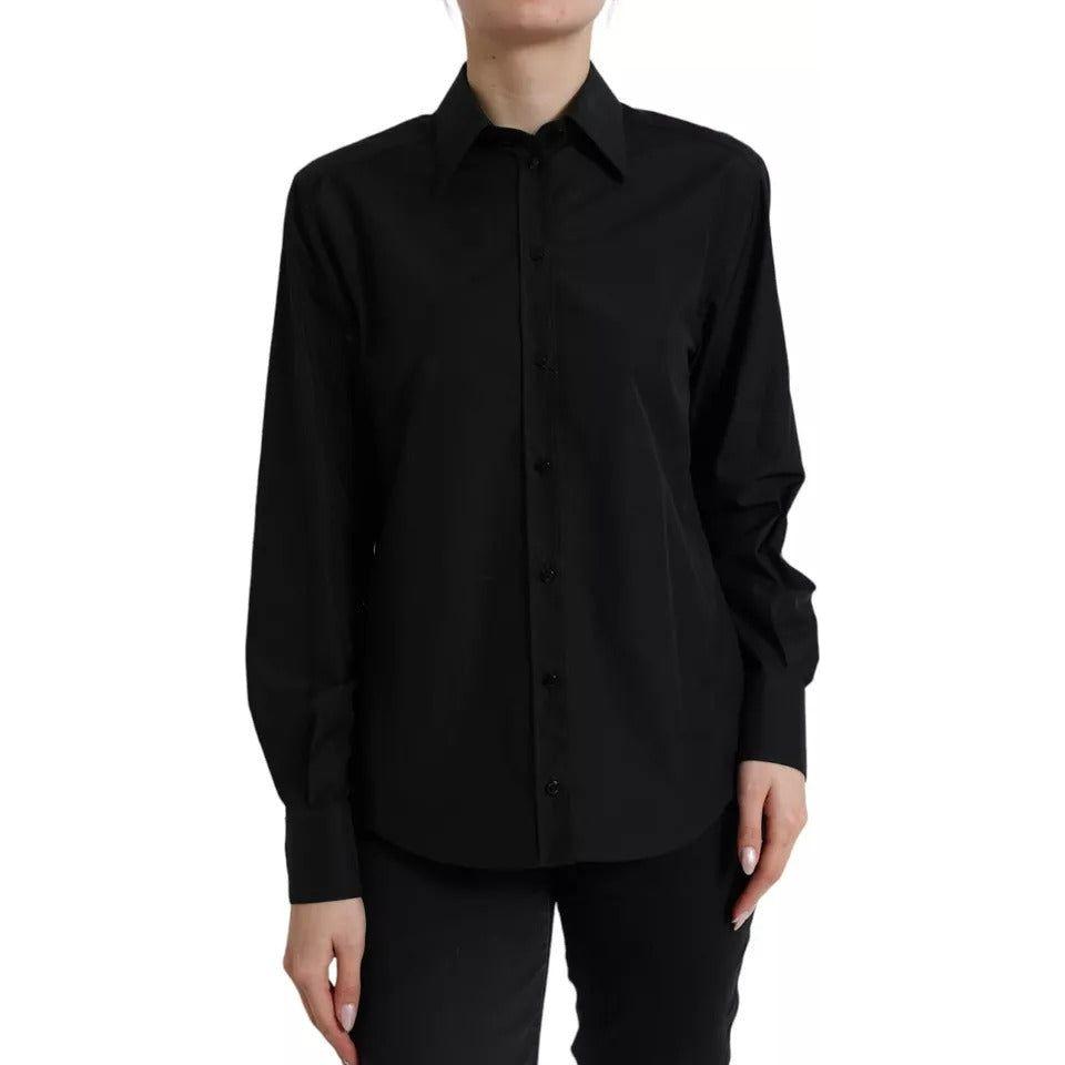 Dolce & Gabbana Black Cotton Collared Formal Dress Shirt Top TSH8057-42