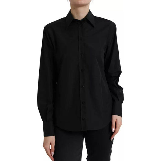 Dolce & Gabbana Black Cotton Collared Formal Dress Shirt Top TSH8057-42